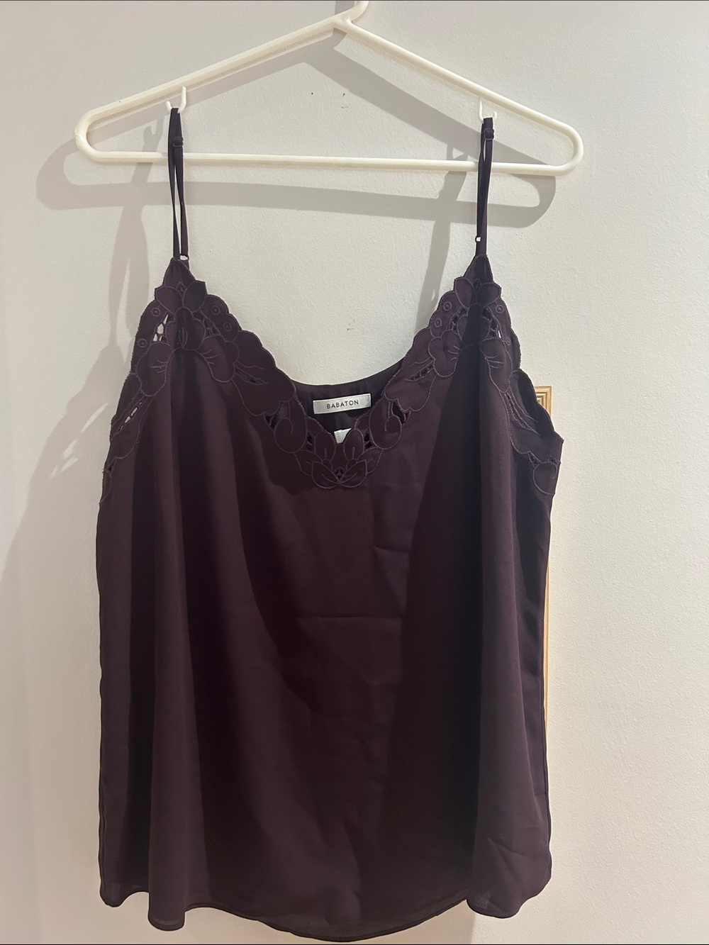 Babaton Dark Plum Lace-Trim Silk Cami Tank